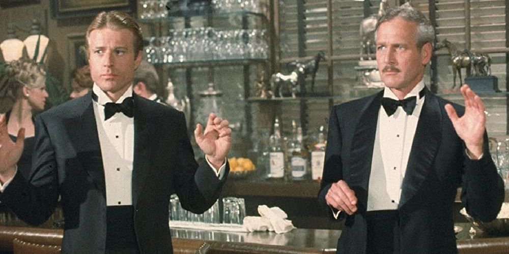 Paul Newman and Robert Redford with their hands up in The Sting