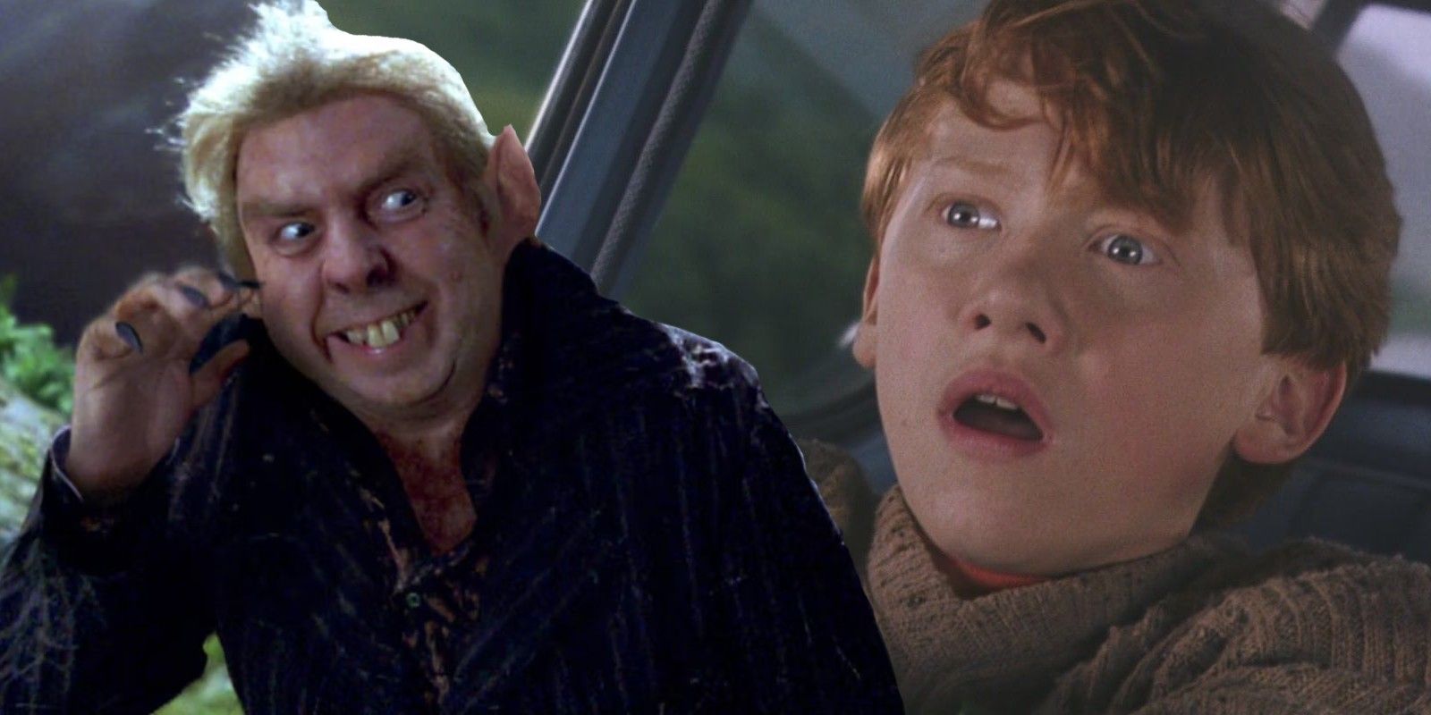 Uma imagem composta de Peter Pettigrew e Ron Weasley em Harry Potter. 