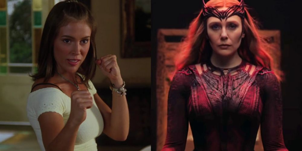 A split image features Phoebe Halliwell in Charmed and Wanda Maximoff in the MCU