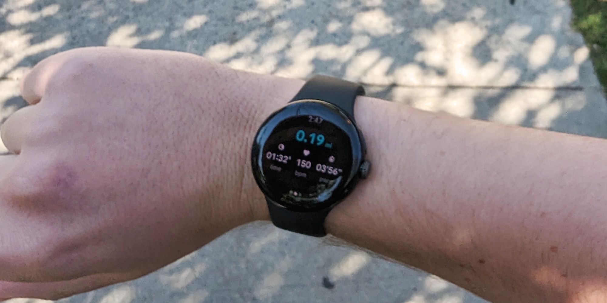 Pixel Watch worn while running.