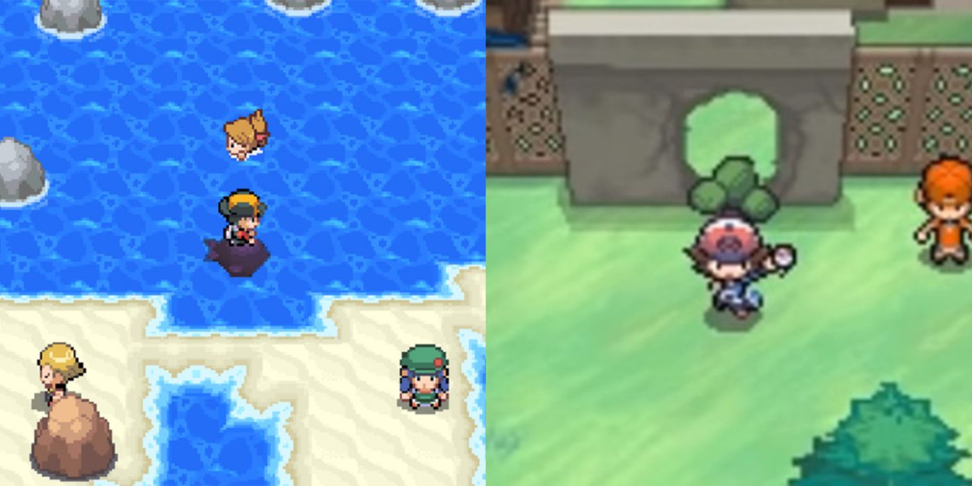 Split image of Surf and Cut being used in Pokémon HeartGold/SoulSilver and Black/White, respectively.