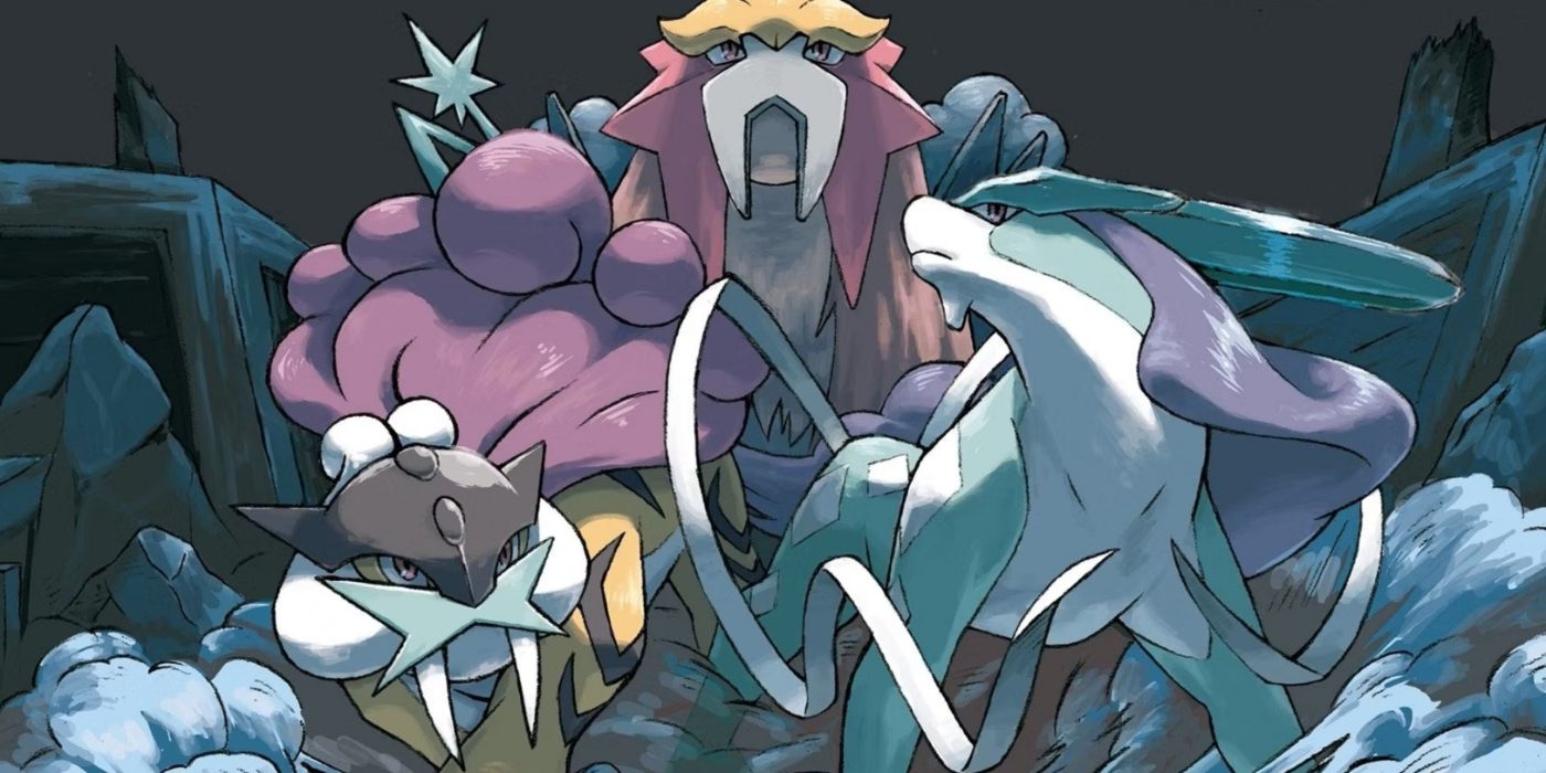 The Legendary Beasts Raikou, Entei, and Suicune in HeartGold and SoulSilver key art.
