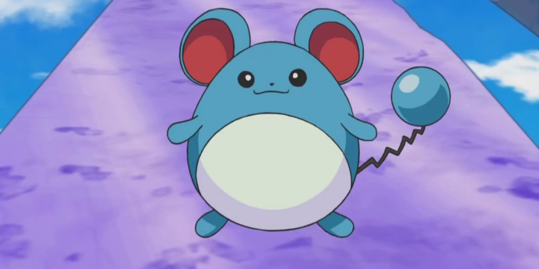 The Pokémon Marill, as seen in the franchise's anime.
