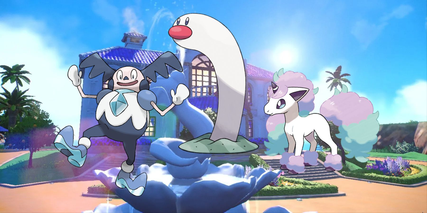 Pokemon SV Hotel with Wiglett and Galarian Mr Mime and Ponyta.