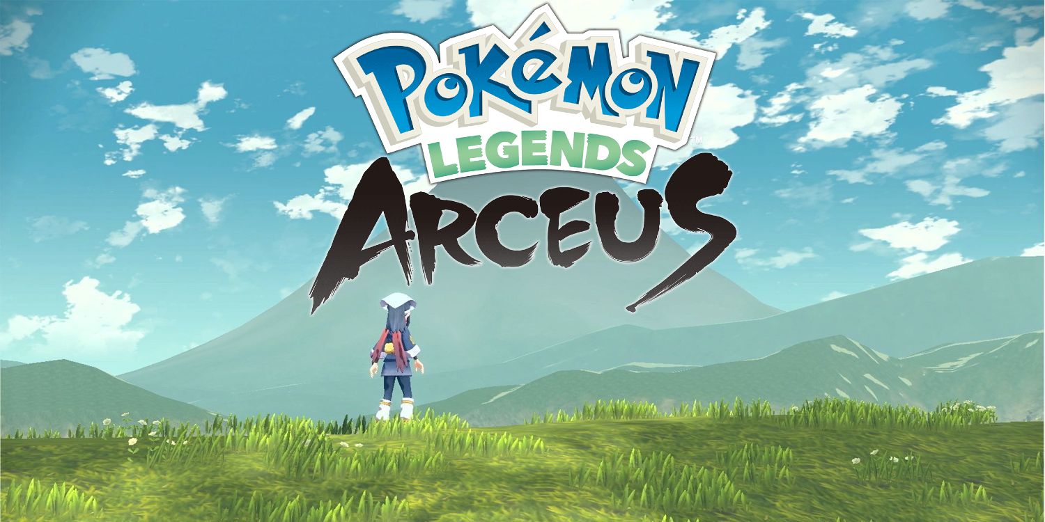 The Pokémon Legends: Arceus est montré dans le paysage Hisui, avec le personnage féminin, Rei, regardant le mont Coronet. 