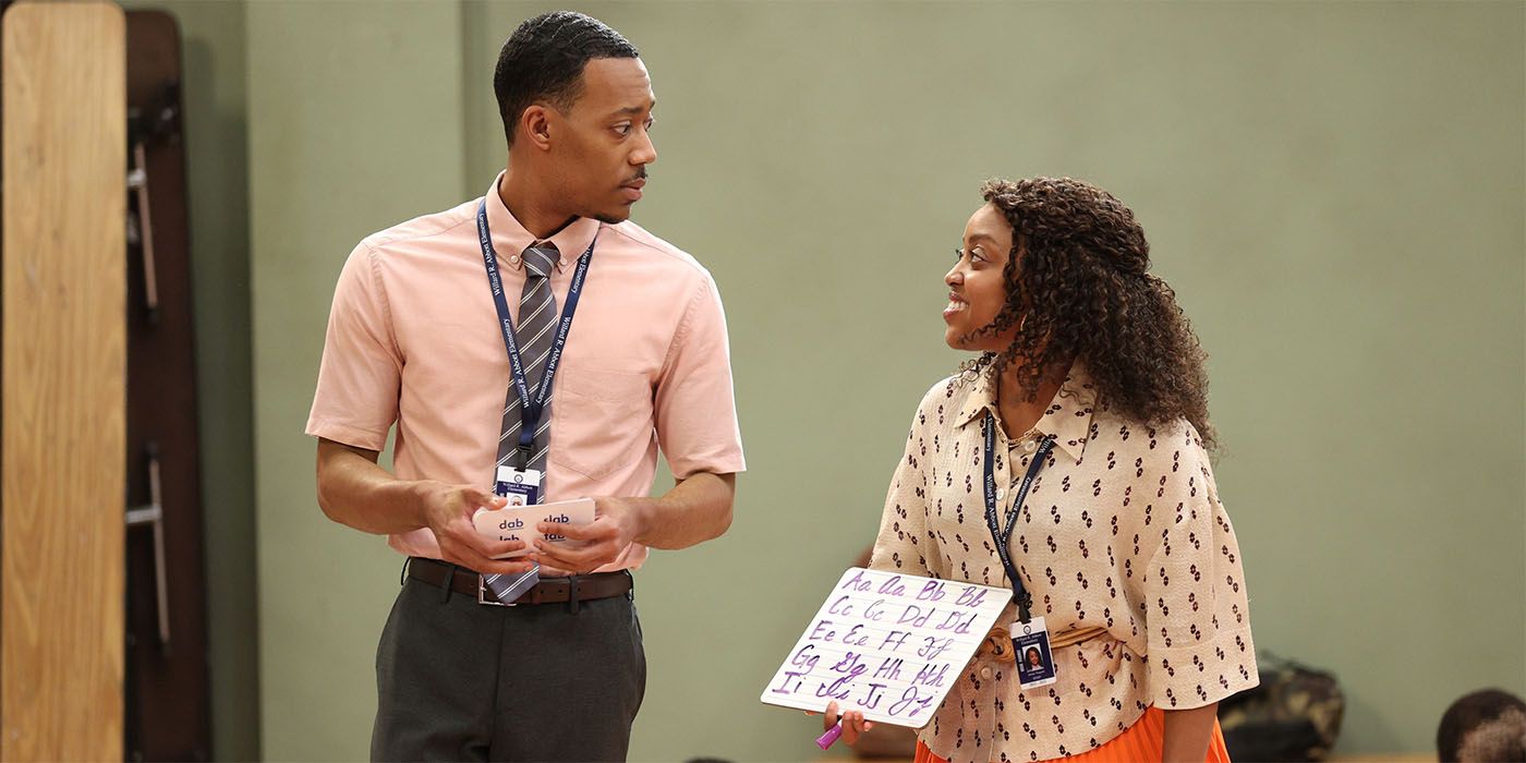 Quinta Brunson and Tyler James Williams as Janine and Gregory in Abott Elementary