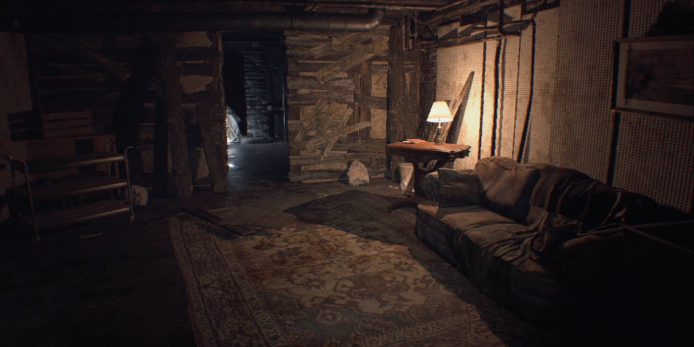 O interior da Guest House em Resident Evil 7: Biohazard.