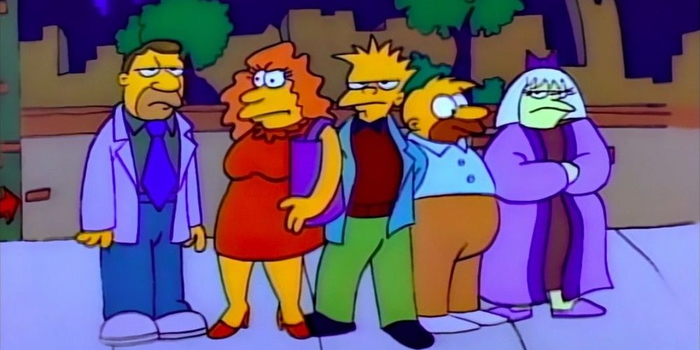 Random people standing on the street in the original Simpsons opening