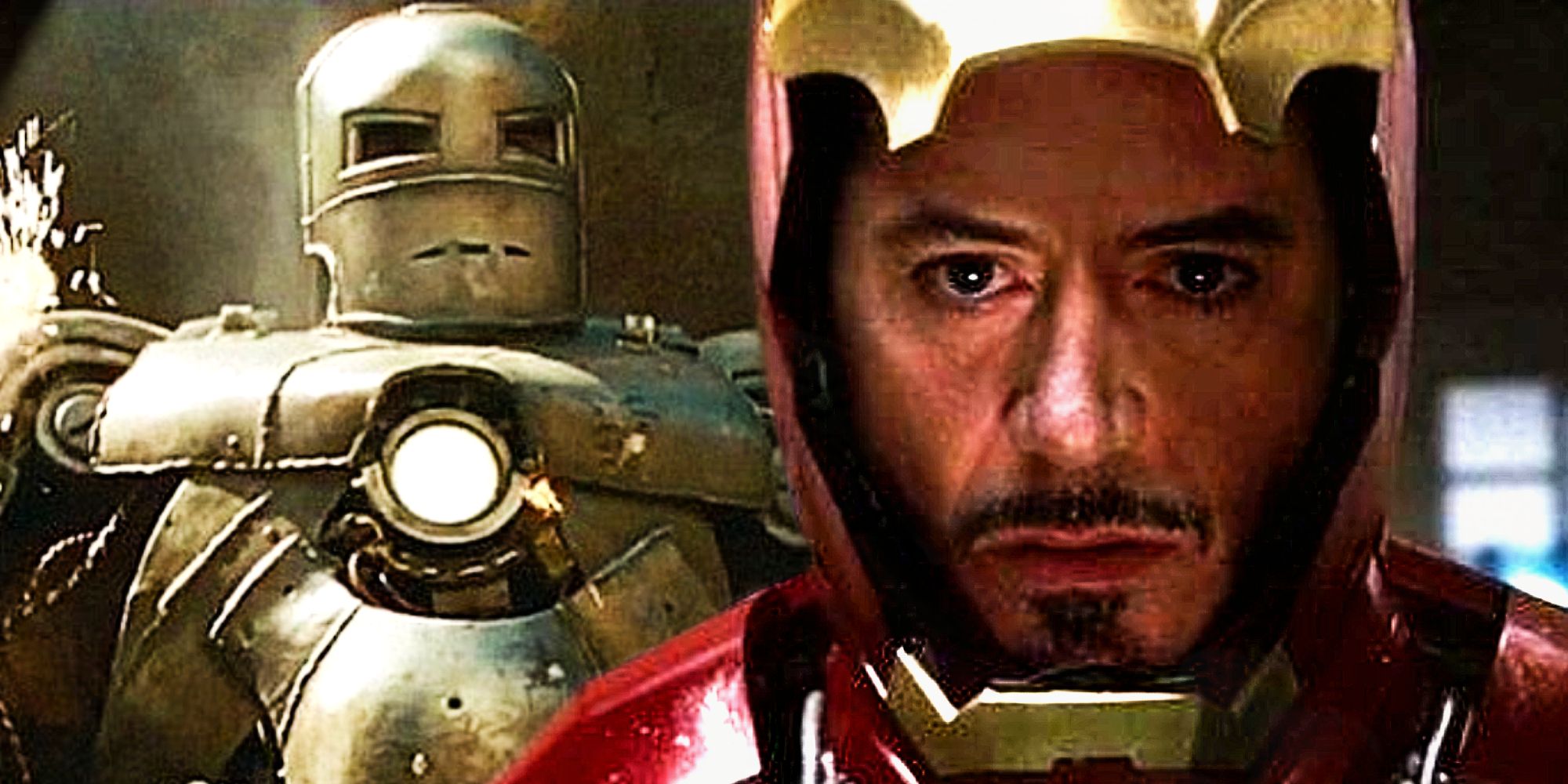 Robert Downey Jr como Tony Stark em Iron Man 2008 Mk 1 e 3 Armors