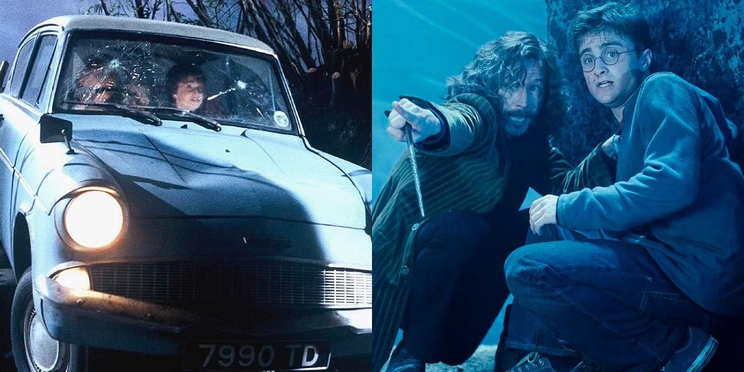 Ron and Harry in the Ford Anglia and Harry and Sirius in the Department of Mysteries