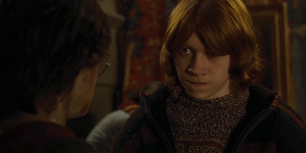 Ron looks angrily at Harry in Goblet of Fire 