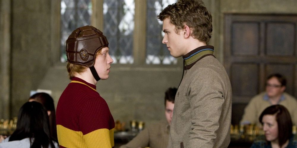 Ron looks at McLaggen in the Great Hall in Harry Potter 6