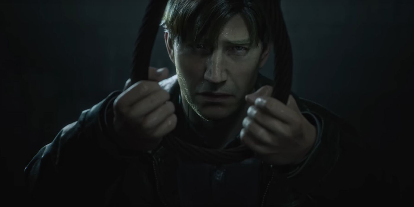 James Sunderland in the Silent Hill 2 remake holding a hangman's rope in his hands.