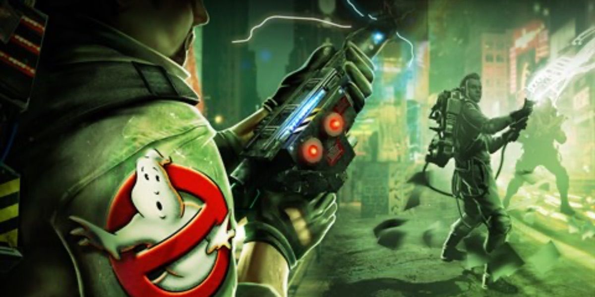 A ghostbuster holds his proton pack from Ghostbusters Sanctum of Slime 