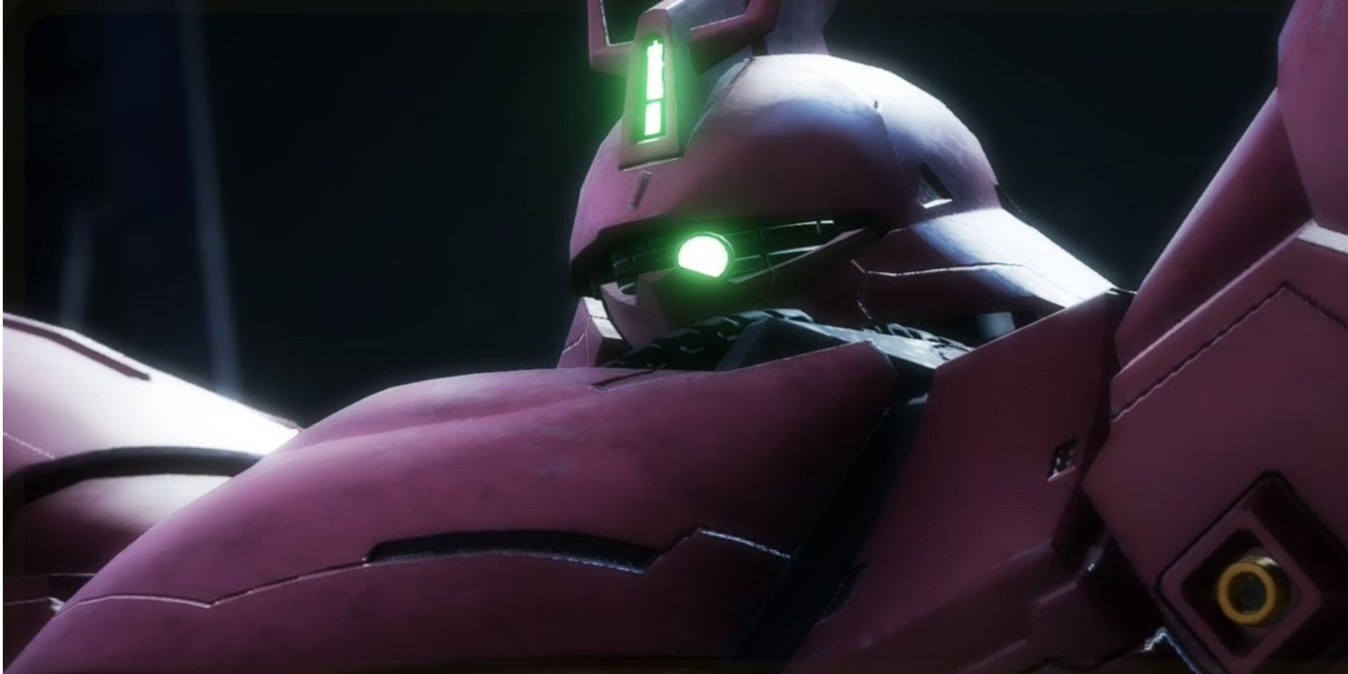 Gundam Evolution Sazabi Mobile Suit brilhante olho verde olhando para baixo 