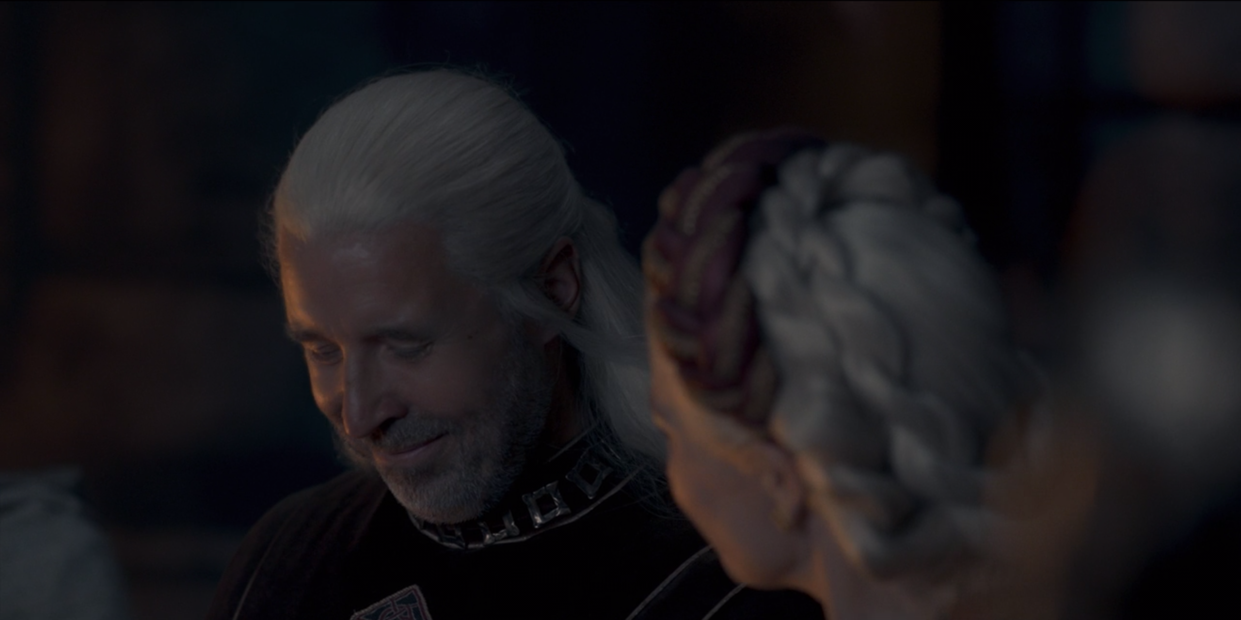 Viserys smiles while Aemma watches as he is named Heir on House of the Dragon