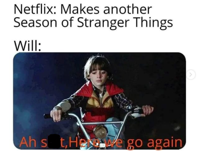 A Stranger Things meme featuring Will on a bike