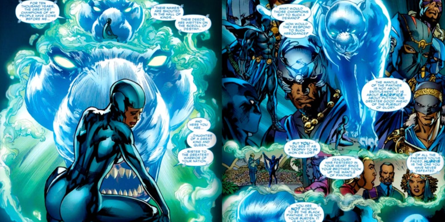Shuri conhece o deus Pantera nos quadrinhos do Pantera Negra