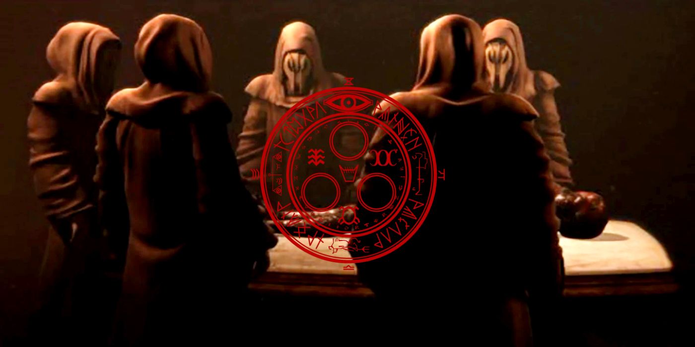 Members of The Order, a cult from Silent Hill, and its seal, the Halo of the Sun.