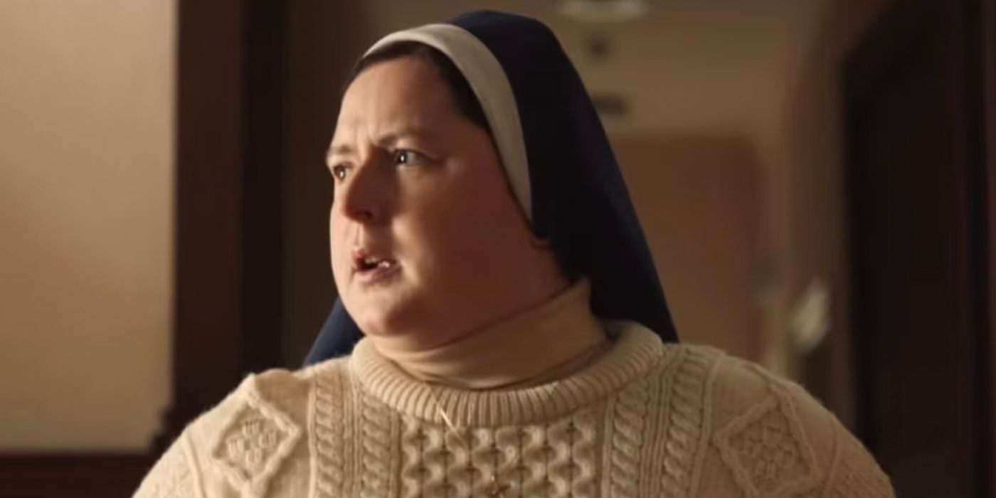 Sister Michael in a sweater in Derry Girls