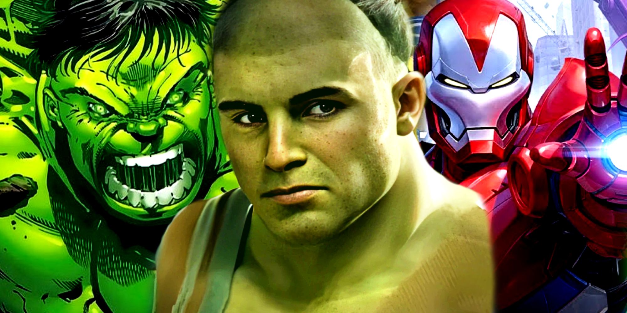 Skaar in She-Hulk, World Breaker Hulk, and Iron Patriot in Marvel Comics