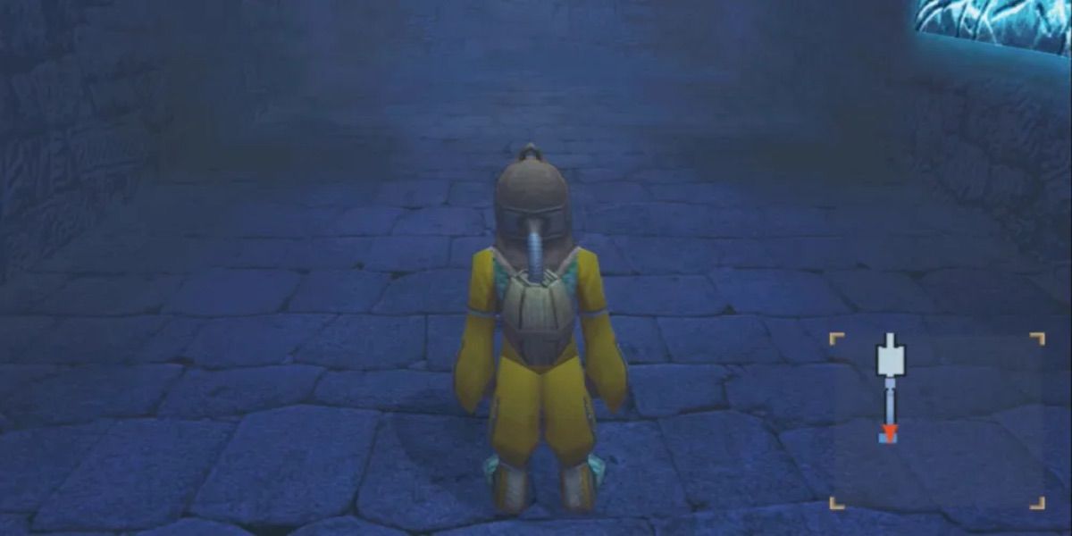 A character dons a diving bell from Skies of Arcadia 