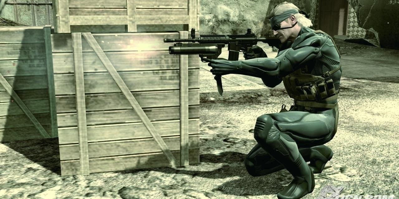 Snake shooting from behind cover in Metal Gear Solid 4 Guns Of The Patriots