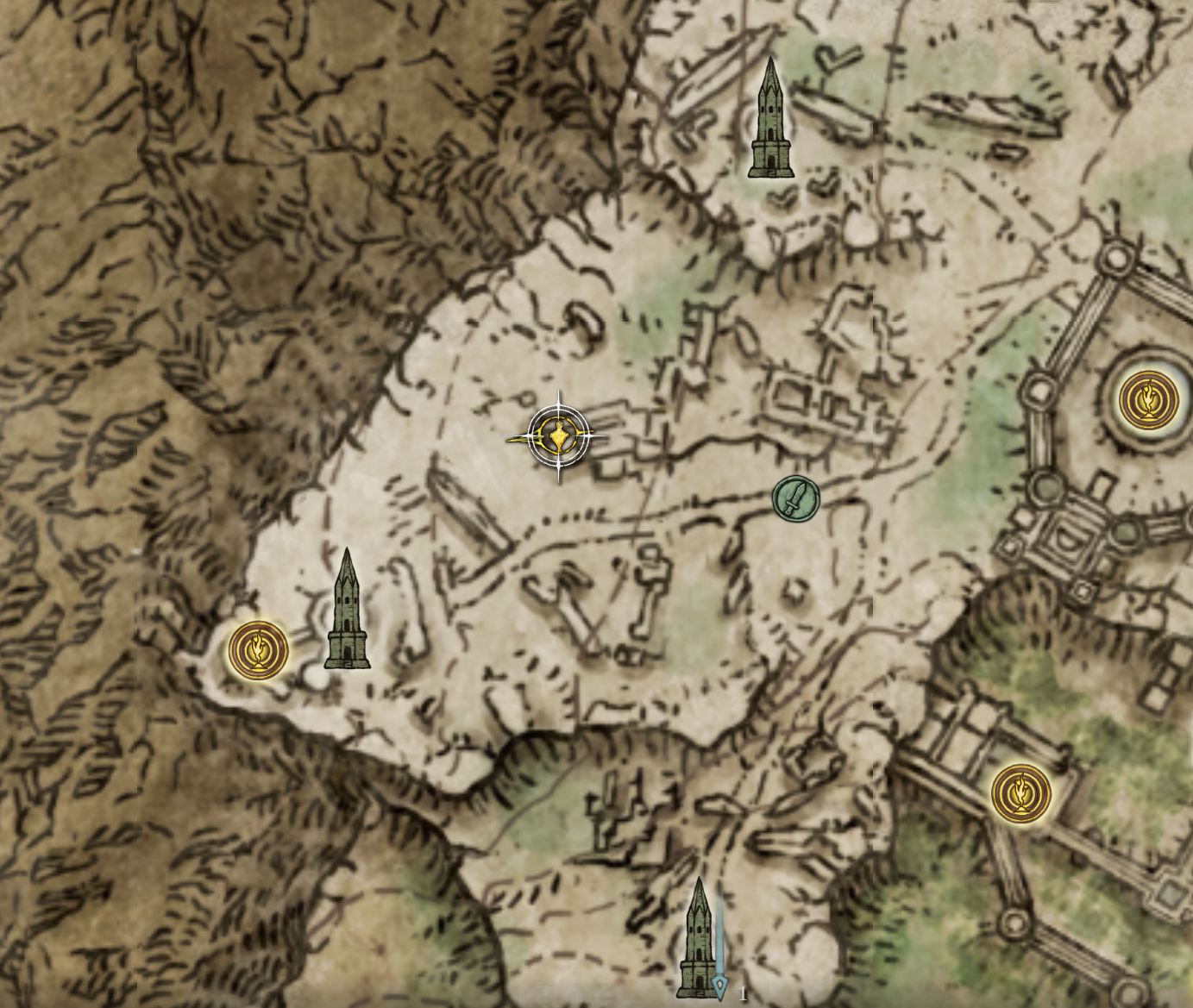 Elden Ring's map showing Sorceress Sellen's Location Near Ranni's Rise