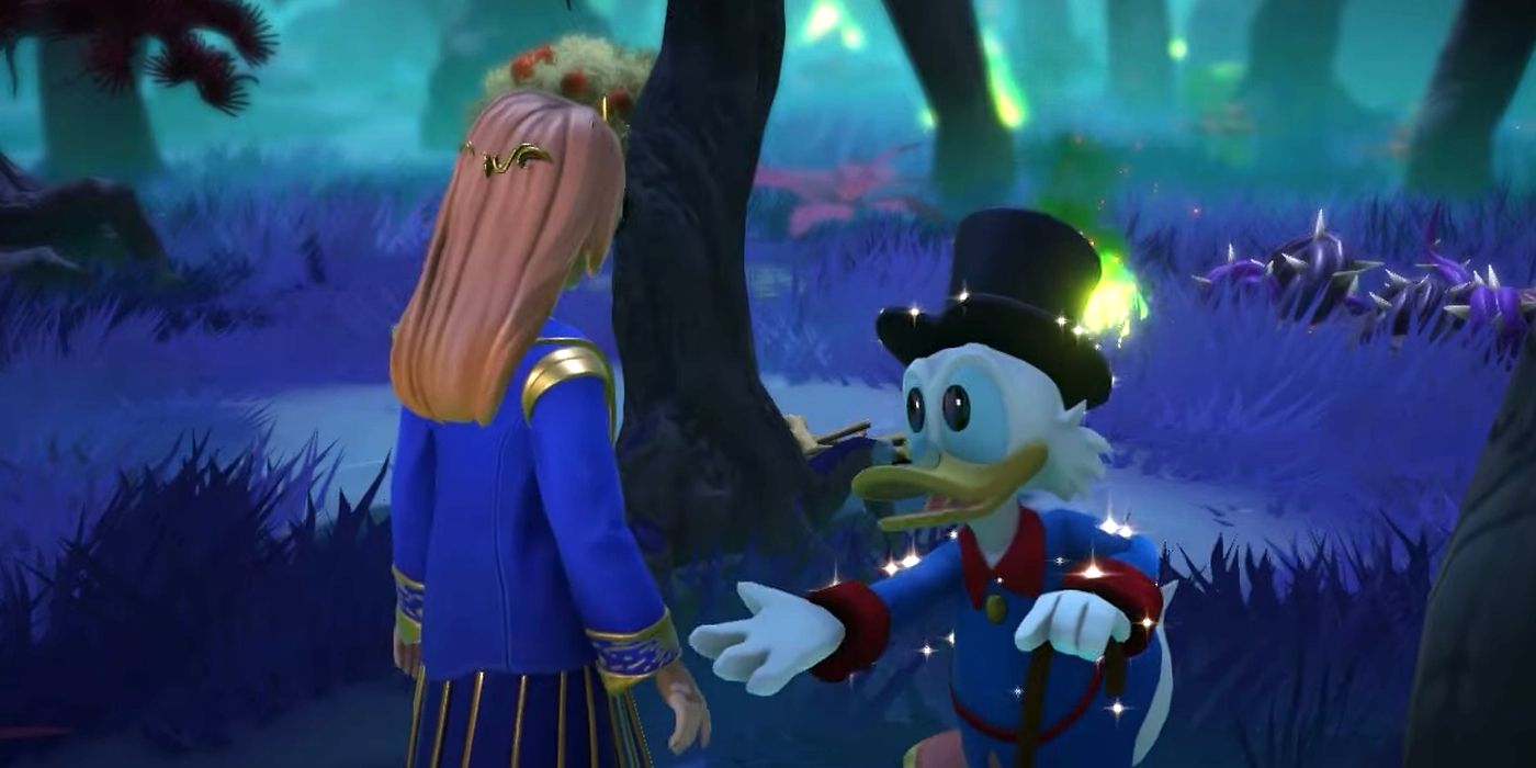 Speaking with Scrooge McDuck during The Treasure Hunt in Disney Dreamlight Valley