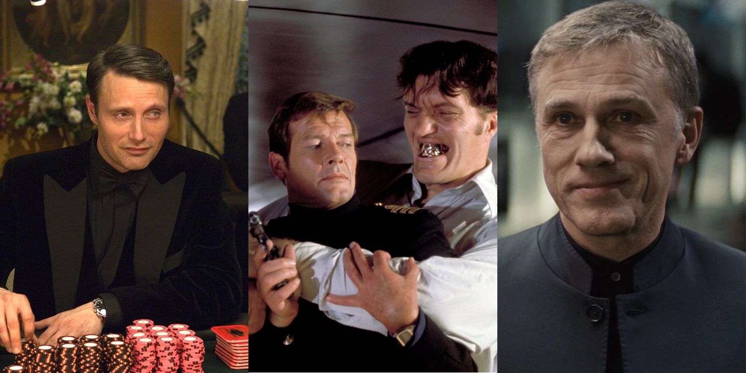 Split Image of Le Chiffre, James Bond, Jaws and Ernst Blofeld