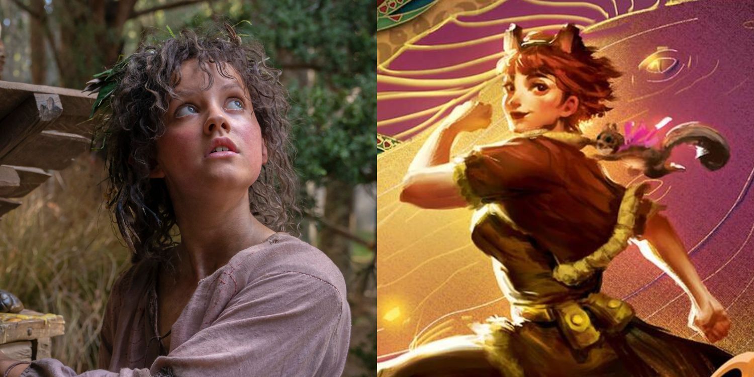 Imagem dividida de Markella Kavanagh como Nori em Rings of Power e Squirrel Girl (Doreen Green) da Marvel Comics