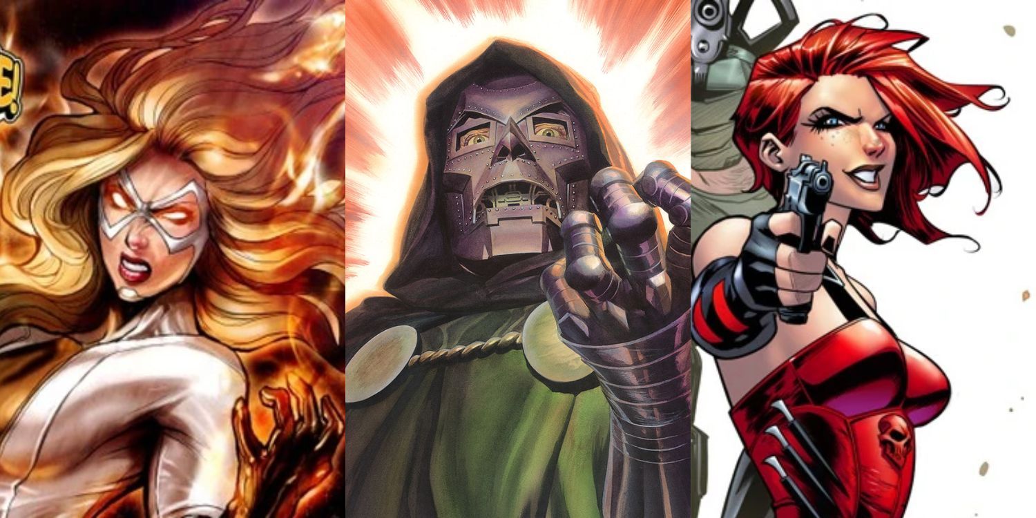 Split Image of Moonstone, Doctor Doom, and Sin in Marvel comics