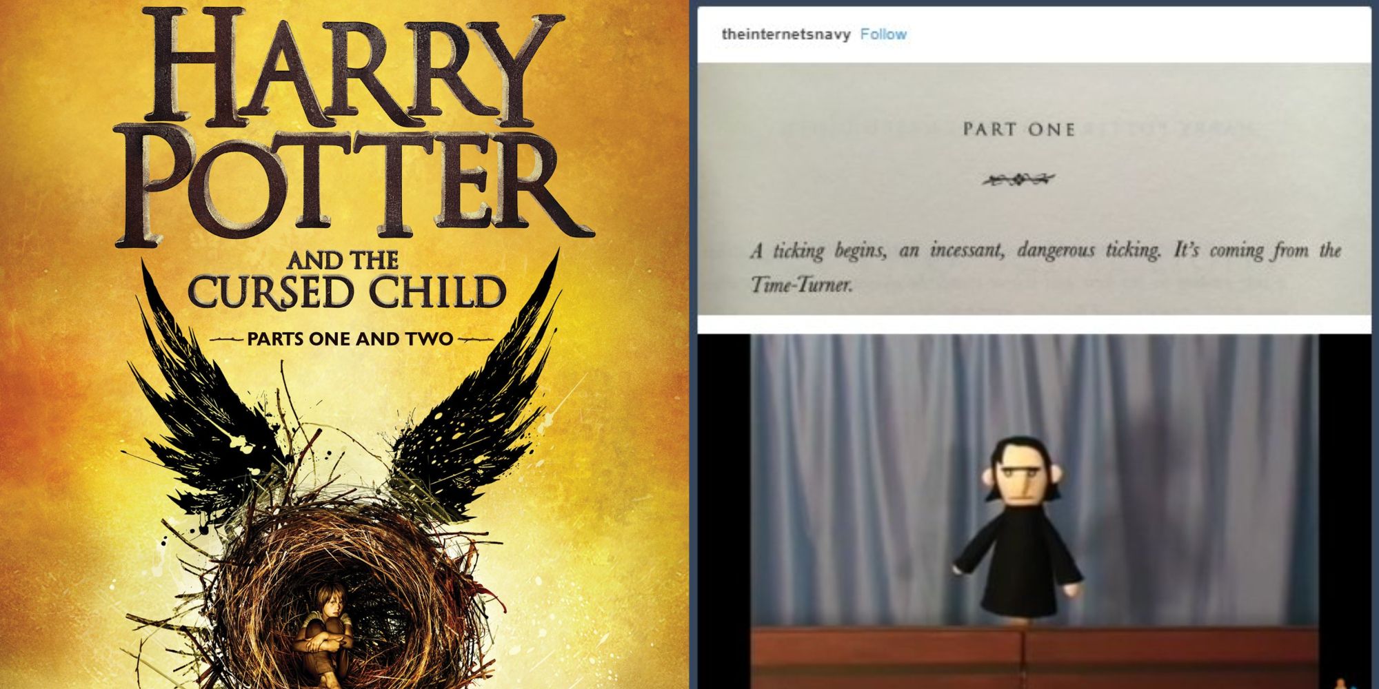 Split Image of The Cursed Child Cover (from Amazon.ca) and a Meme about The Cursed Child