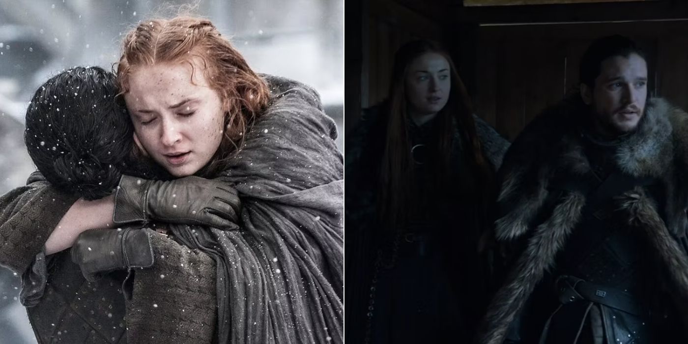 Split Screen Of Sansa And Jon On Game of Thrones