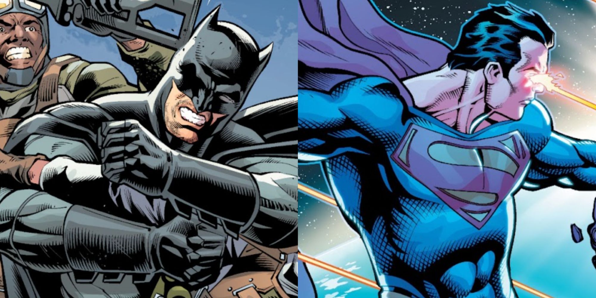 Partial Batman and Superman in action in the Batman V Superman Dawn Of Justice prequel comic