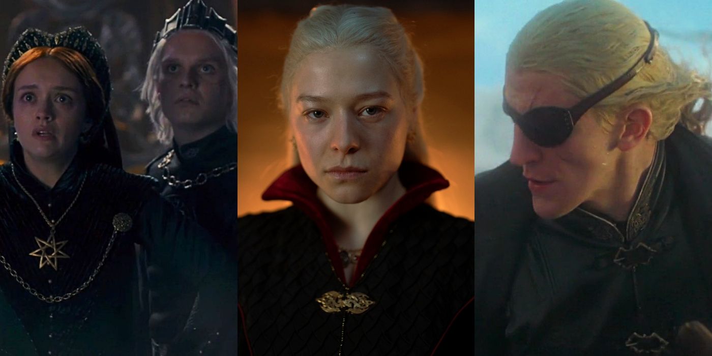 Split image of Alicent, Aegon, Rhaenyra, and Aemond in House of the Dragon