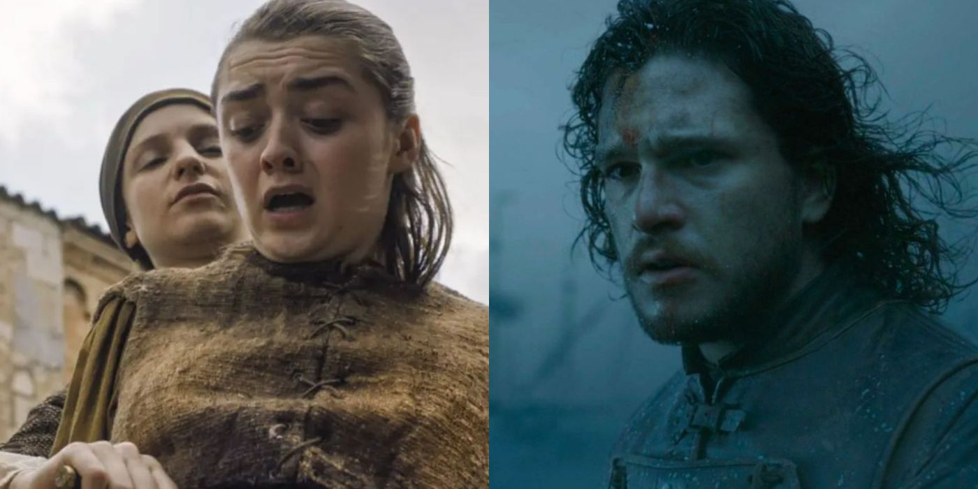 Split image of Arya, the Waif, &amp; Jon Snow (1)