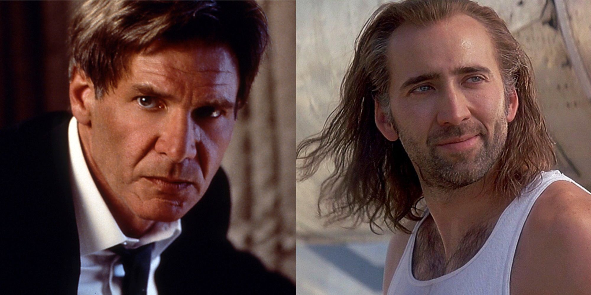 Split image of Harrison Ford in Air Force One and Nicolas Cage in Con Air