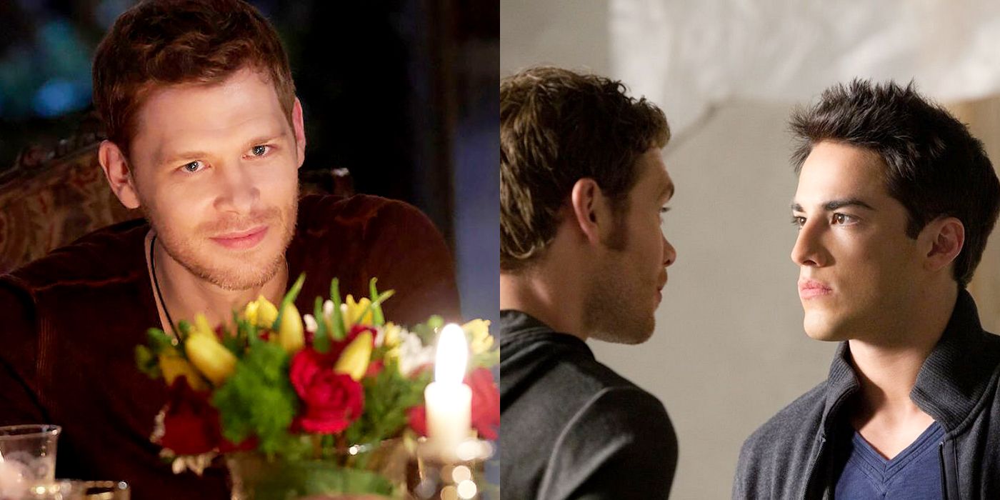 Split image of Klaus sitting behind a table and Klaus and Tyler arguing