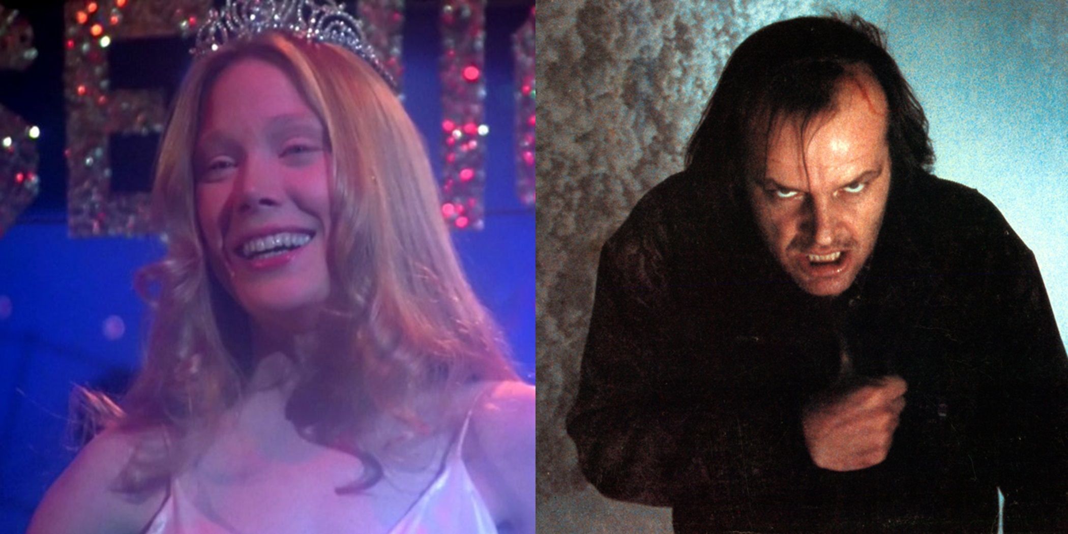 Split image of Sissy Spacek in Carrie and Jack Nicholson in The Shining