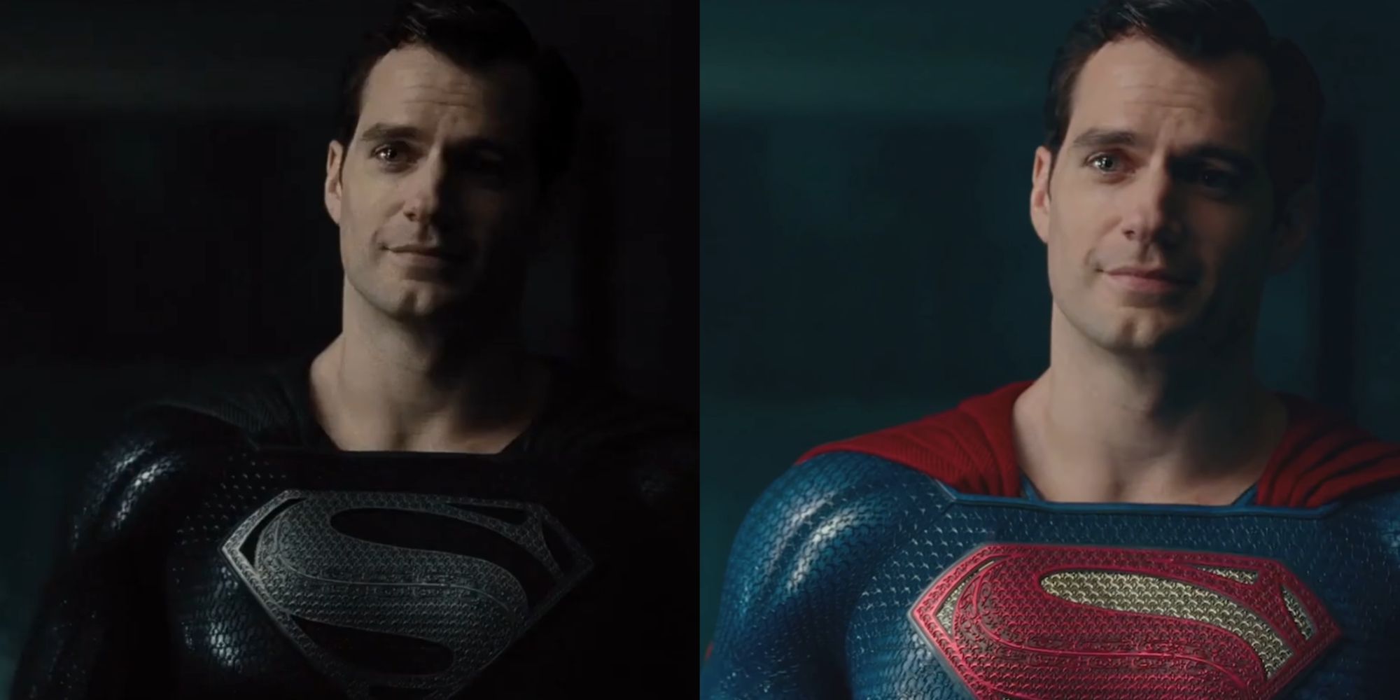 Split image of Superman with different colors in Zack Snyder&rsquo;s Justice League and the 2017 cut