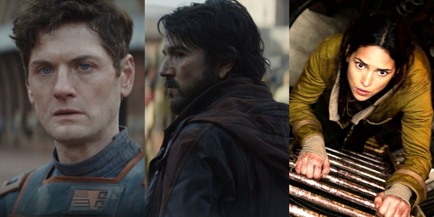 Split image of Syril, Cassian, and Bix in Andor