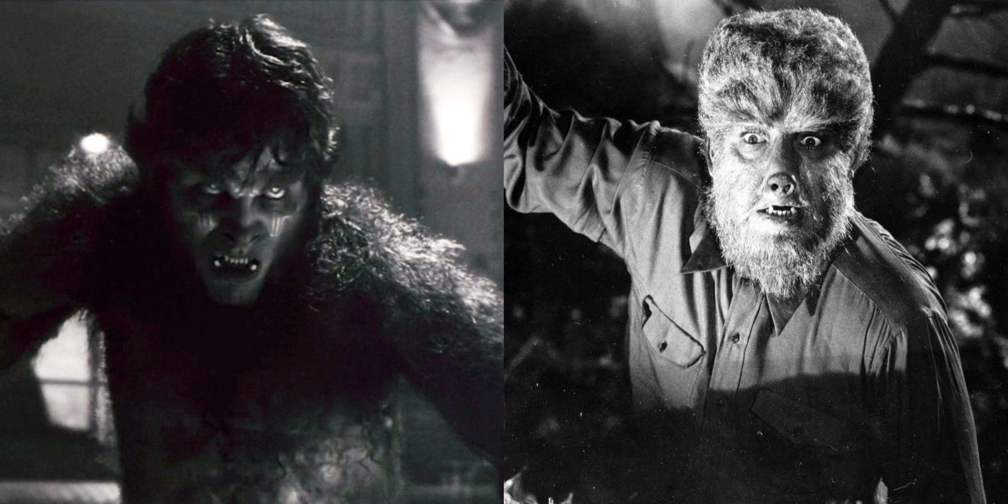 Split image of Werewolf in Werewolf By Night and Lawrence Talbot in werewolf form in The Wolf Man