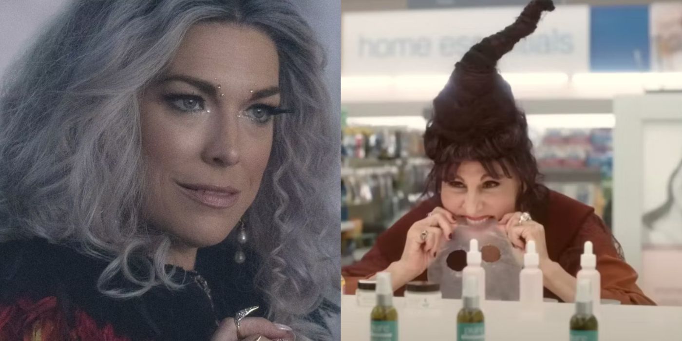 Split image of Witch Mother and Mary in Hocus Pocus 2