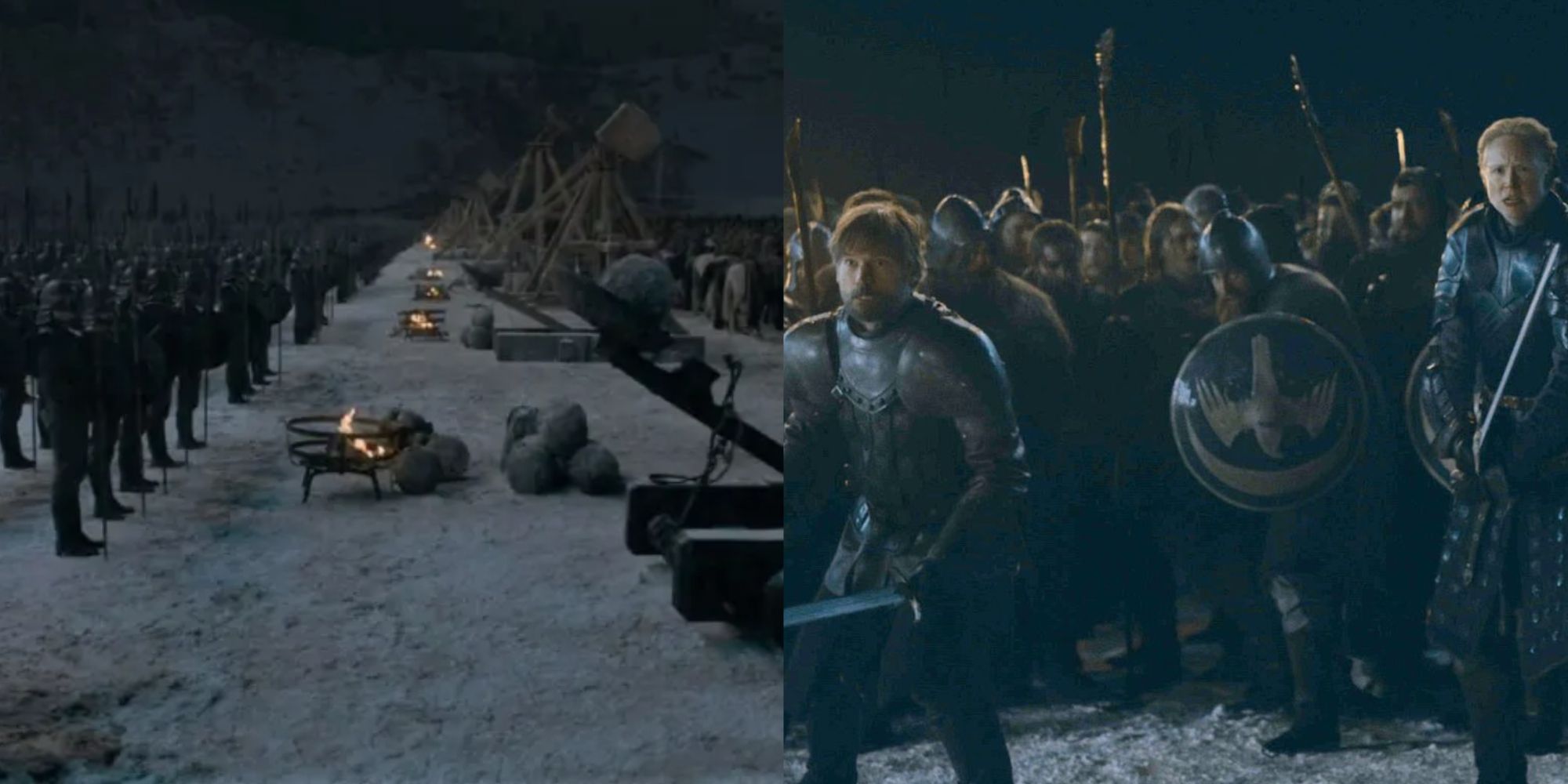 Split image of the Battle of Winterfell