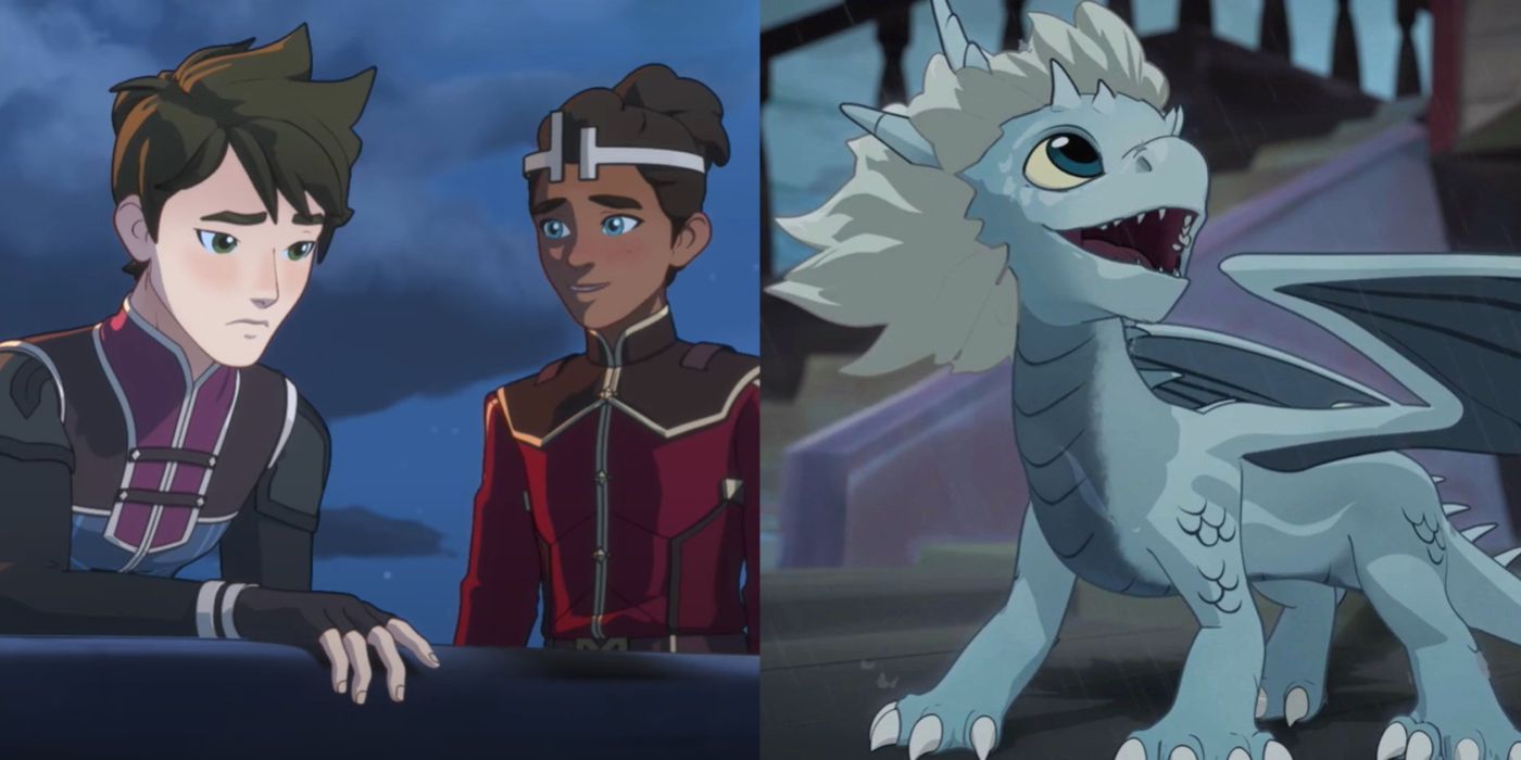 Split image showing Callum and Ezran in season 4, and Zym in the Dragon Prince