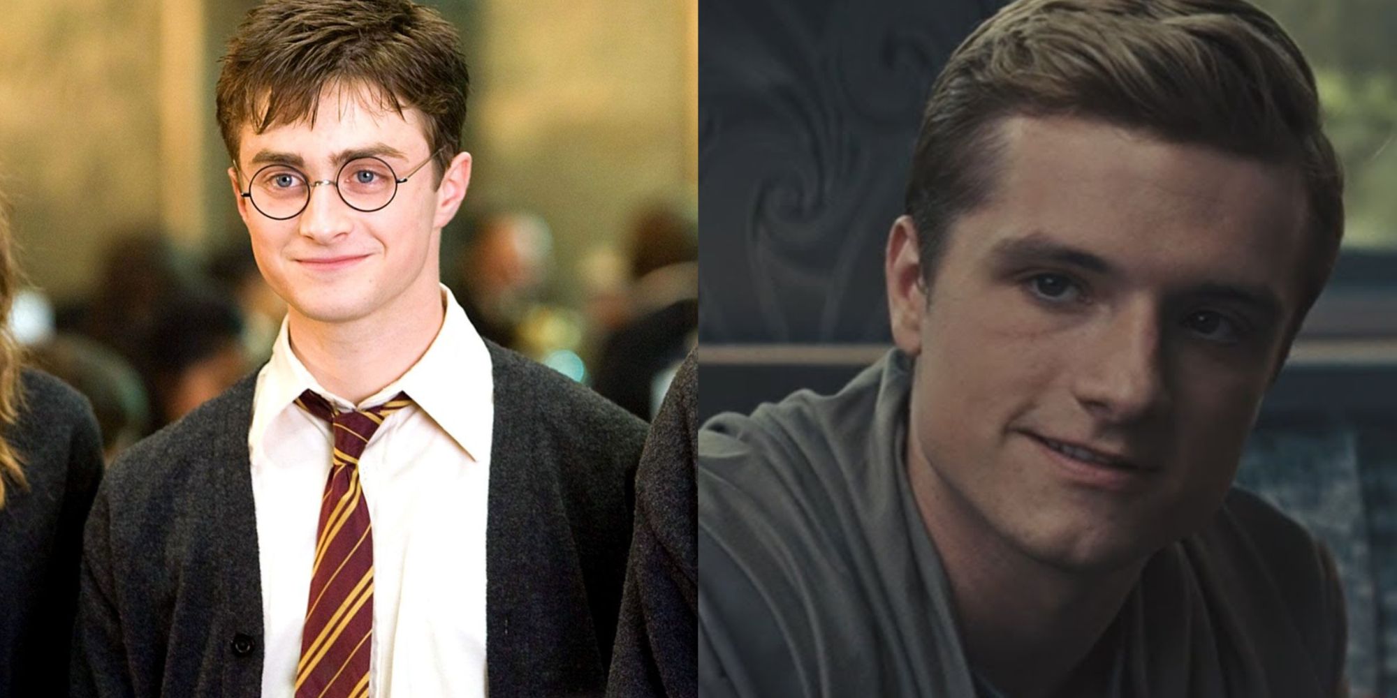 Split images of Harry Potter and Peeta Mellark in The Hunger Games