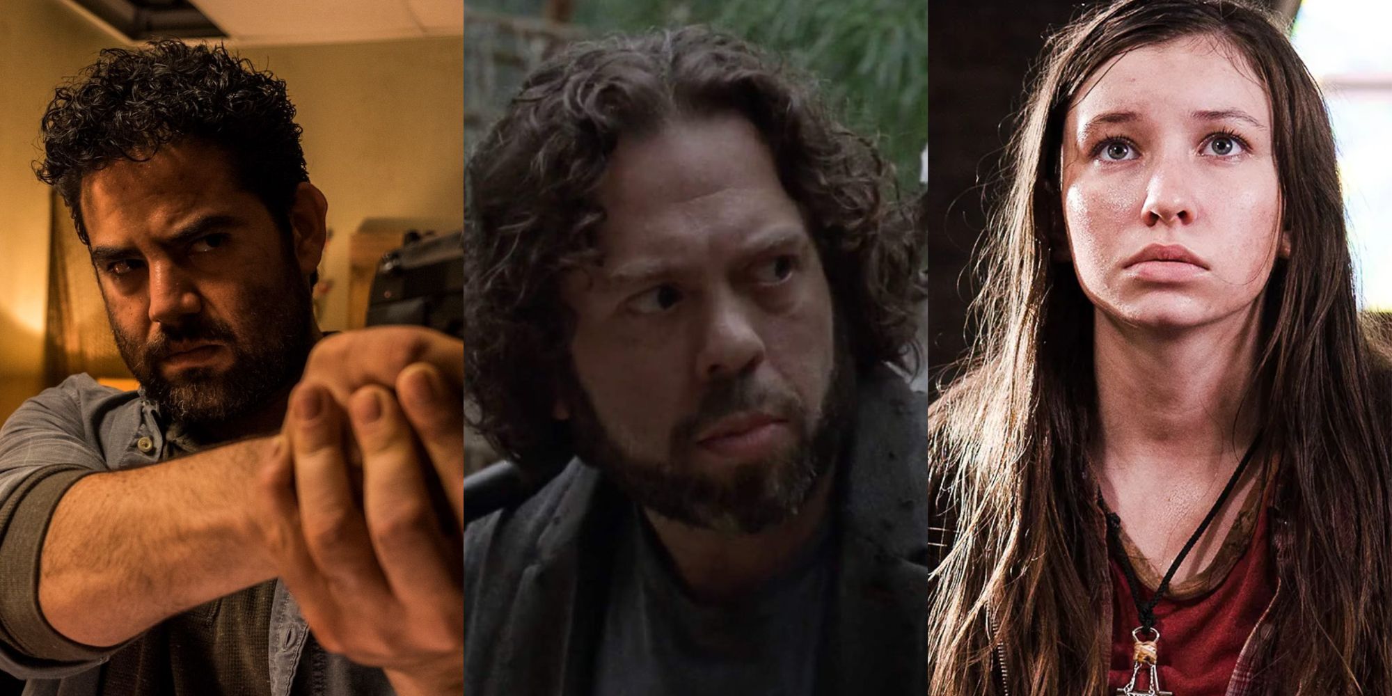 Split images of Morales, Luke, and Enid in The Walking Dead