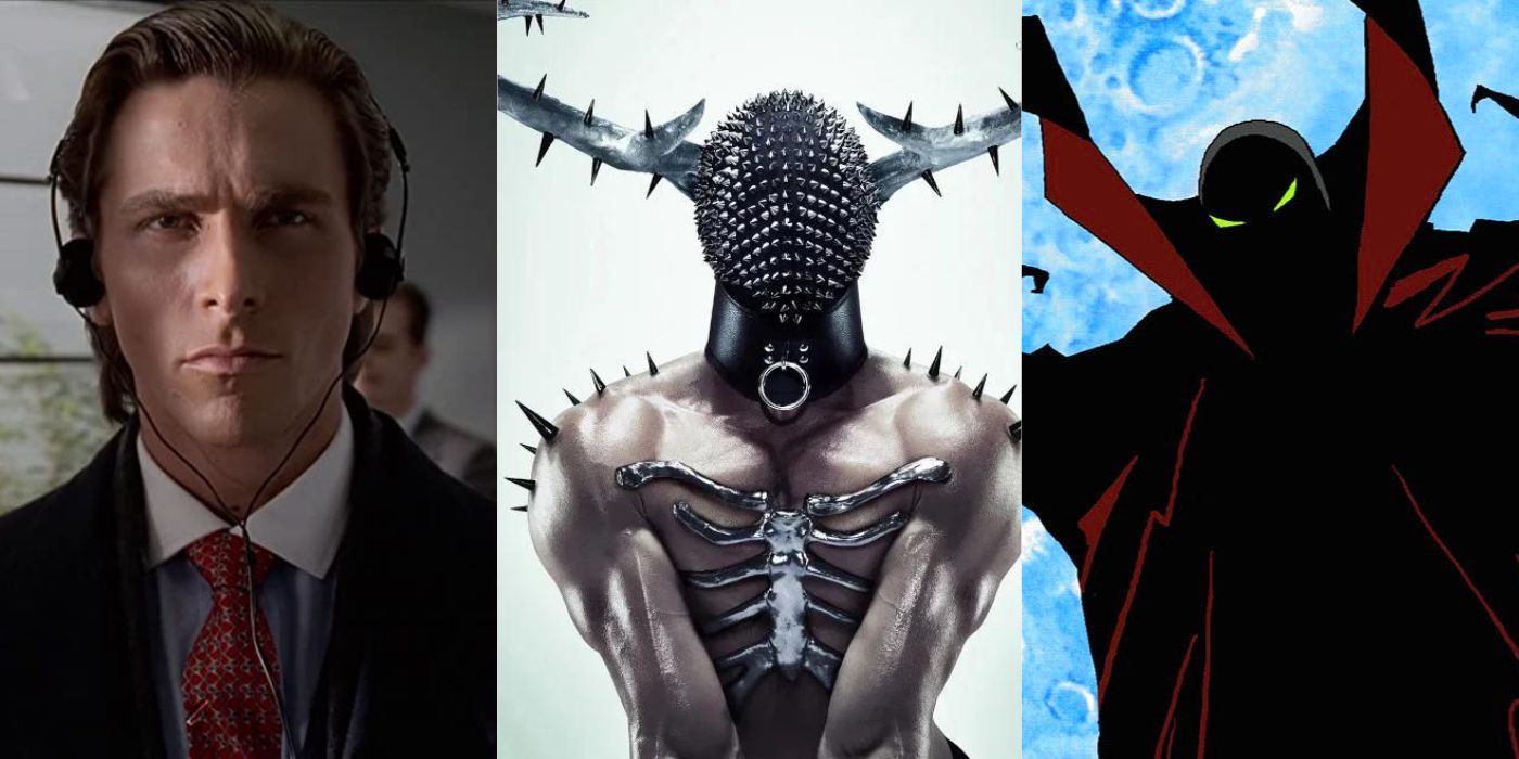 Split images of stills from American Psycho, AHS NYC, and Spawn