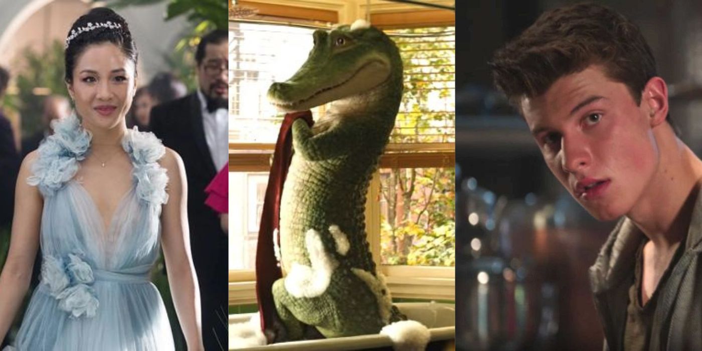 Split images of stills from Crazy Rich Asians, Lyle Lyle Crocodile, and the 100